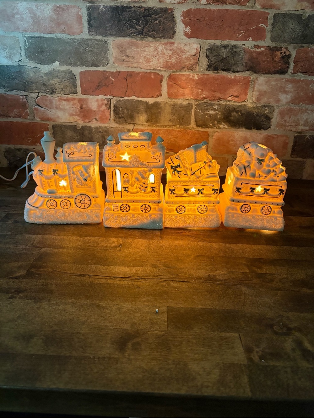 White Ceramic Light-Up Train Lantern Set - Decorative Holiday Accent